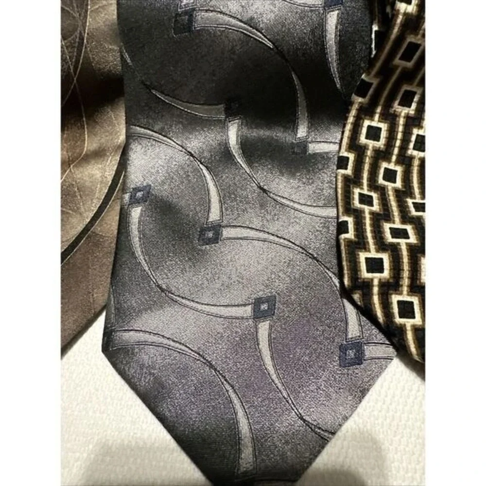 J. FERRAR made in USA 100% Silk Tie Men's Brown Gray Geometric Necktie  Lot Of 4